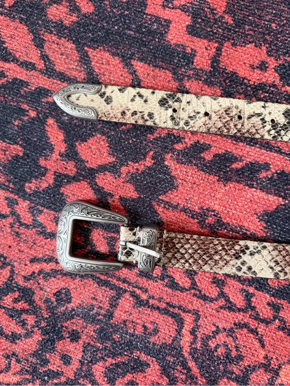 Urban Oufitters 2000's Snake-Pattern Reptile Belt Engraved Silver Buckle